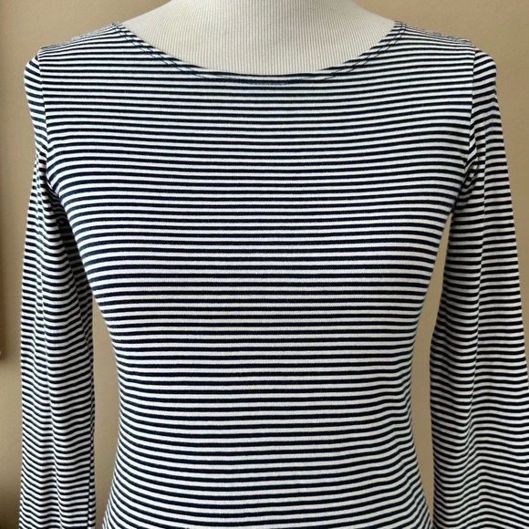 Reformation Bixel Black and Navy Blue Striped Long Sleeve Nautical Mini Dress L - Picture 6 of 11
